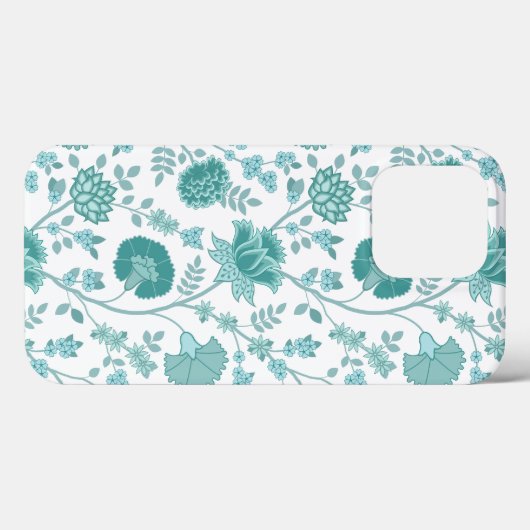 Jacobean Floral Big Pattern Teals op wit Case-Mate iPhone Case (Achterkant (horizontaal))
