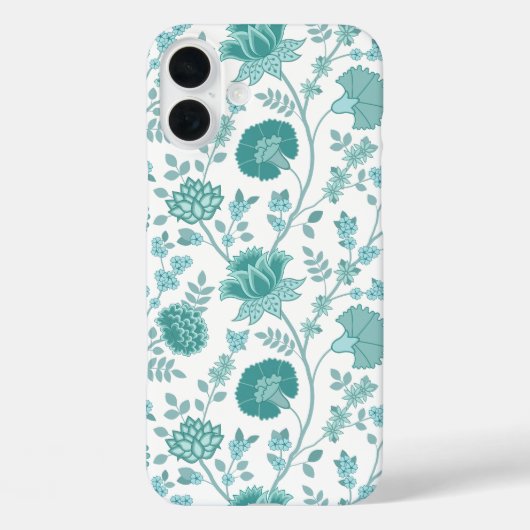 Jacobean Floral Big Pattern Teals op wit Case-Mate iPhone Case (Achterkant)