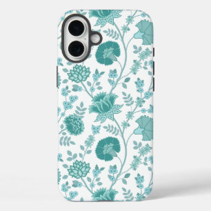 Jacobean Floral Big Pattern Teals op wit iPhone 16 Plus Hoesje