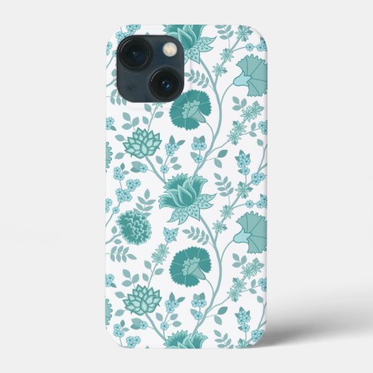 Jacobean Floral Big Pattern Teals op wit Case-Mate iPhone Case (Achterkant)
