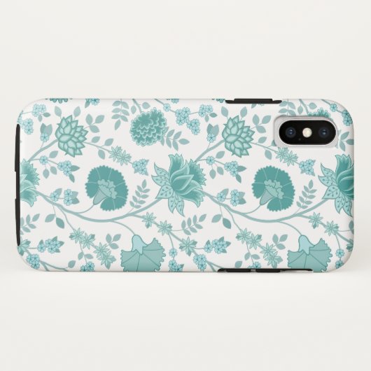 Jacobean Floral Big Pattern Teals op wit Case-Mate iPhone Case (Achterkant (horizontaal))