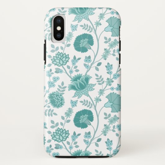 Jacobean Floral Big Pattern Teals op wit Case-Mate iPhone Case (Achterkant)