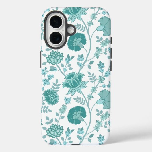 Jacobean Floral Big Pattern Teals op wit Case-Mate iPhone Case (Achterkant)