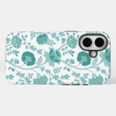 Jacobean Floral Big Pattern Teals op wit Case-Mate iPhone Case (Achterkant (horizontaal))