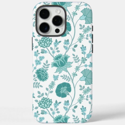 Jacobean Floral Big Pattern Teals op wit Case-Mate iPhone Case (Achterkant)