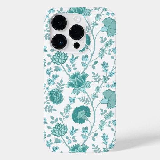 Jacobean Floral Big Pattern Teals op wit Case-Mate iPhone Case (Achterkant)