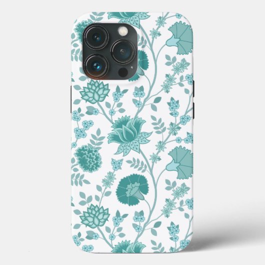 Jacobean Floral Big Pattern Teals op wit Case-Mate iPhone Case (Achterkant)