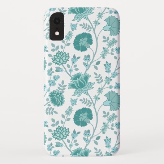 Jacobean Floral Big Pattern Teals op wit Case-Mate iPhone Case (Achterkant)