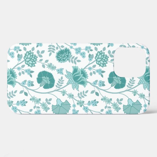 Jacobean Floral Big Pattern Teals op wit Case-Mate iPhone Case (Achterkant (horizontaal))