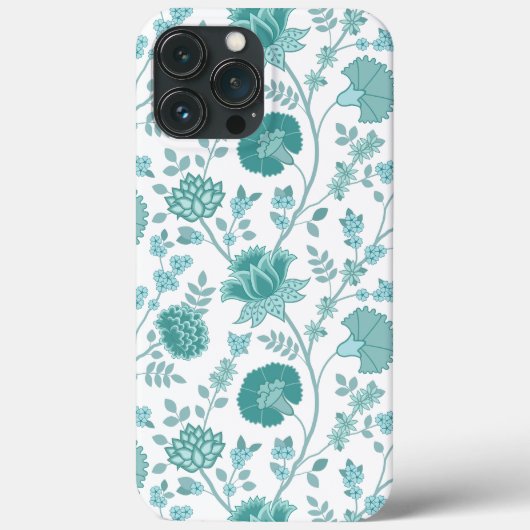 Jacobean Floral Big Pattern Teals op wit Case-Mate iPhone Case (Achterkant)