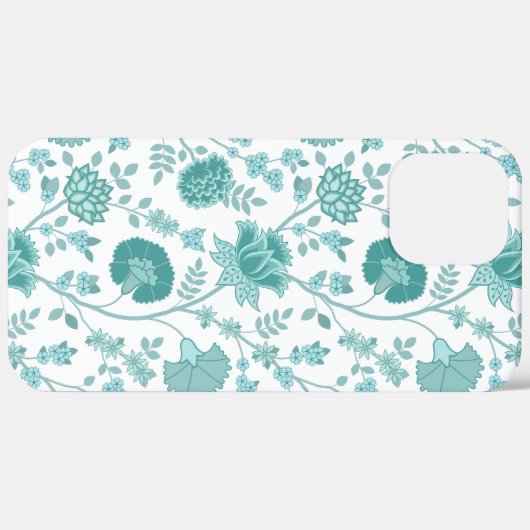 Jacobean Floral Big Pattern Teals op wit Case-Mate iPhone Case (Achterkant / Rechts)