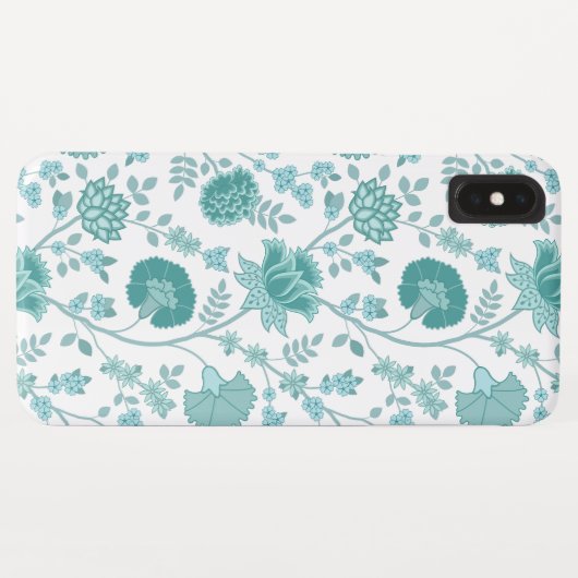 Jacobean Floral Big Pattern Teals op wit Case-Mate iPhone Case (Achterkant (horizontaal))