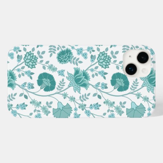 Jacobean Floral Big Pattern Teals op wit Case-Mate iPhone Case (Achterkant (horizontaal))