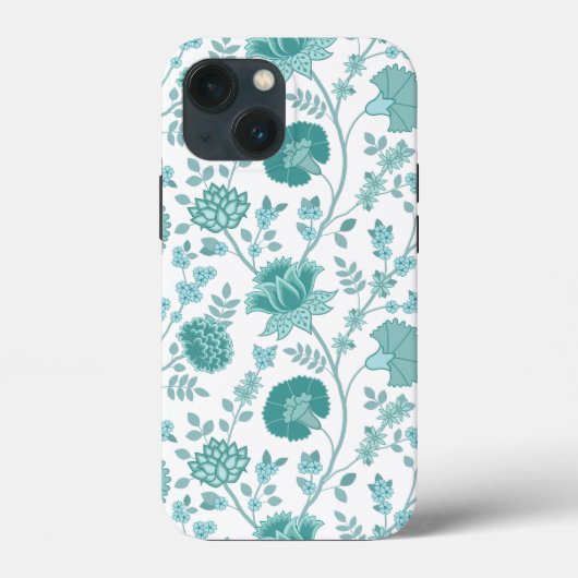 Jacobean Floral Big Pattern Teals op wit Case-Mate iPhone Case (Achterkant)