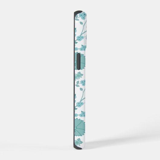Jacobean Floral Big Pattern Teals op wit iPhone 15 Case (Rechterkant)