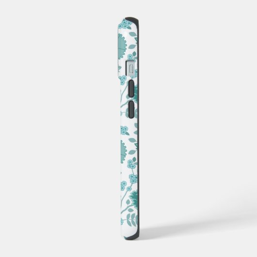 Jacobean Floral Big Pattern Teals op wit iPhone 15 Case (Linkerkant)