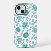 Jacobean Floral Big Pattern Teals op wit iPhone 15 Case (Achterkant)