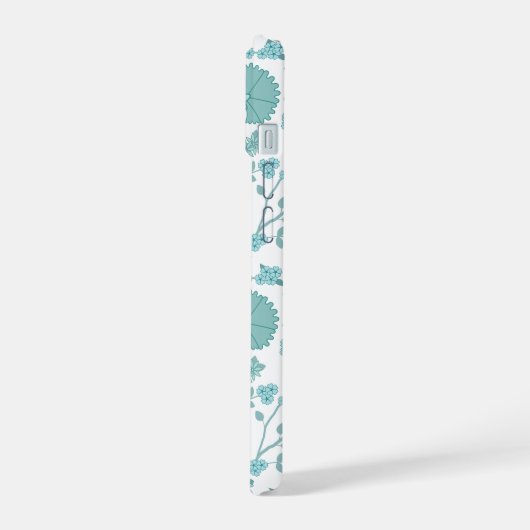 Jacobean Floral Big Pattern Teals op wit iPhone 15 Case (Linkerkant)