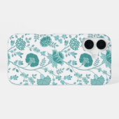 Jacobean Floral Big Pattern Teals op wit iPhone 16 Hoesje (Achterkant horizontaal)