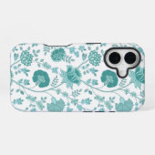 Jacobean Floral Big Pattern Teals op wit iPhone 16 Hoesje (Achterkant horizontaal)