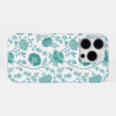 Jacobean Floral Big Pattern Teals op wit iPhone Hoesje (Achterkant horizontaal)