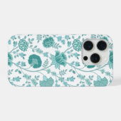 Jacobean Floral Big Pattern Teals op wit iPhone Hoesje (Achterkant horizontaal)