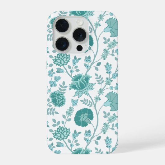 Jacobean Floral Big Pattern Teals op wit iPhone Hoesje (Achterkant)