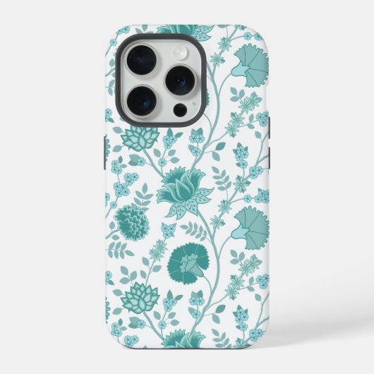 Jacobean Floral Big Pattern Teals op wit iPhone Hoesje (Achterkant)