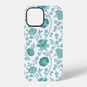 Jacobean Floral Big Pattern Teals op wit iPhone 12 Hoesje