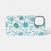Jacobean Floral Big Pattern Teals op wit iPhone Hoesje (Achterkant horizontaal)