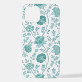 Jacobean Floral Big Pattern Teals op wit iPhone Hoesje (Achterkant)