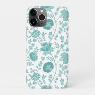 Jacobean Floral Big Pattern Teals op wit iPhone 11Pro Hoesje