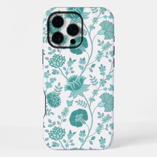 Jacobean Floral Big Pattern Teals op wit iPhone Hoesje (Achterkant)