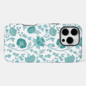 Jacobean Floral Big Pattern Teals op wit iPhone Hoesje (Achterkant horizontaal)