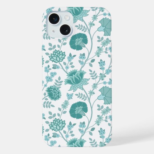 Jacobean Floral Big Pattern Teals op wit iPhone Hoesje (Achterkant)