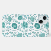 Jacobean Floral Big Pattern Teals op wit iPhone Hoesje (Achterkant horizontaal)