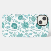 Jacobean Floral Big Pattern Teals op wit iPhone Hoesje (Achterkant horizontaal)