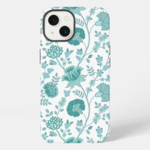 Jacobean Floral Big Pattern Teals op wit iPhone 13 Hoesje