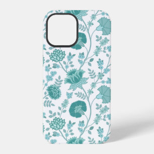 Jacobean Floral Big Pattern Teals op wit iPhone 12 Pro Hoesje