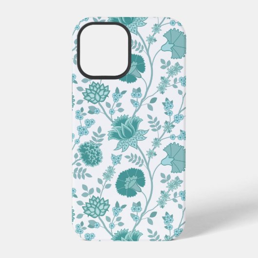 Jacobean Floral Big Pattern Teals op wit iPhone Hoesje (Achterkant)