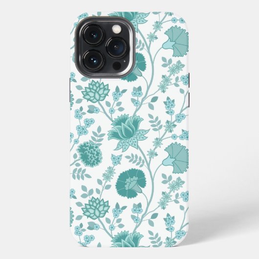 Jacobean Floral Big Pattern Teals op wit iPhone Hoesje (Achterkant)