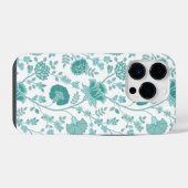Jacobean Floral Big Pattern Teals op wit iPhone Hoesje (Achterkant horizontaal)