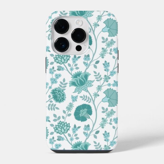 Jacobean Floral Big Pattern Teals op wit iPhone Hoesje (Achterkant)