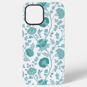 Jacobean Floral Big Pattern Teals op wit iPhone 12 Pro Max Hoesje
