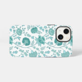 Jacobean Floral Big Pattern Teals op wit iPhone Hoesje (Achterkant horizontaal)