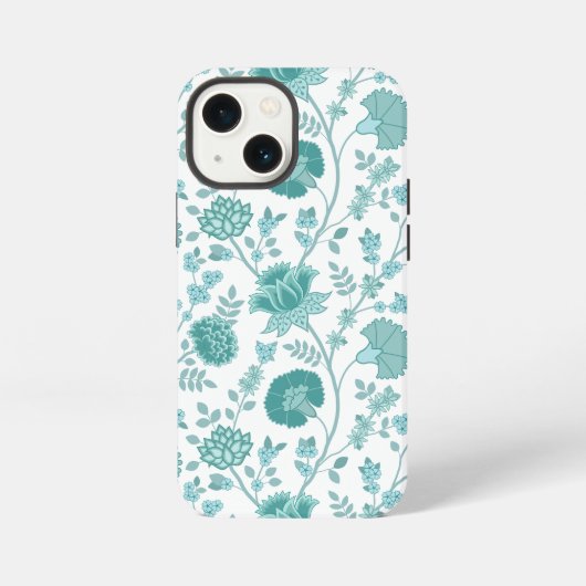 Jacobean Floral Big Pattern Teals op wit iPhone Hoesje (Achterkant)