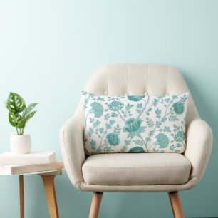 Jacobean Floral Big Pattern Teals op wit Kussen
