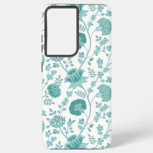 Jacobean Floral Big Pattern Teals op wit Samsung Galaxy Hoesje