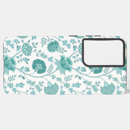 Jacobean Floral Big Pattern Teals op wit Samsung Galaxy Hoesje (Achterkant horizontaal)