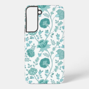 Jacobean Floral Big Pattern Teals op wit Samsung Galaxy Hoesje